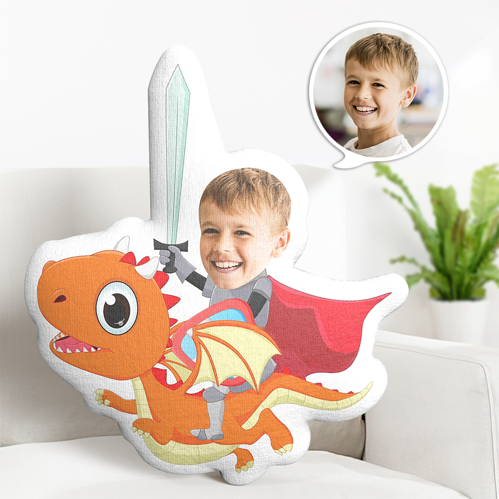 Custom Photo Face Pillow Cartoon Dinosaur Knight Pillow Personalized Photo Custom Shaped Pillow - MyFaceTshirt