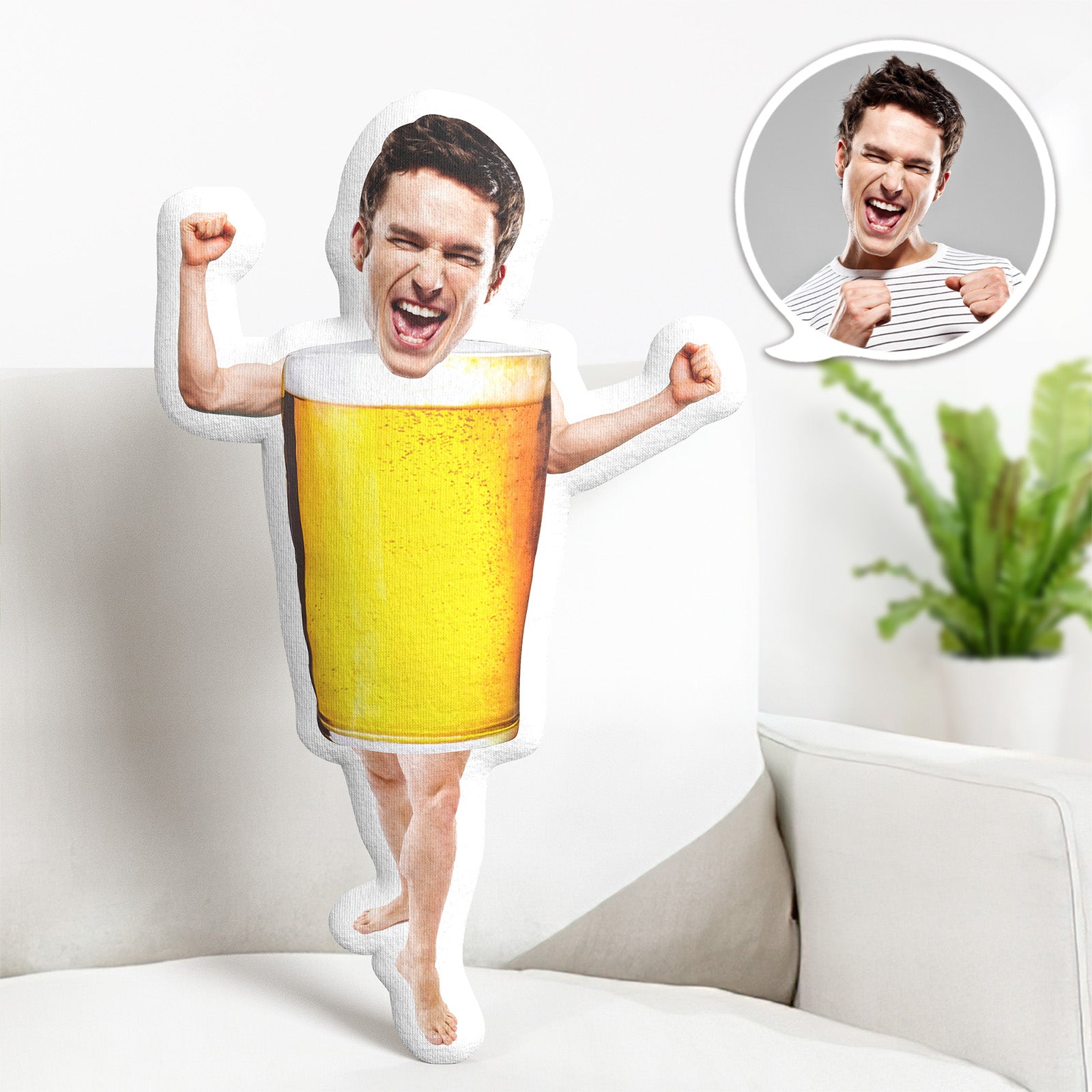 Custom Photo Face Pillow, Beer Man Face Pillow, Face Picture Pillow Doll Face Body Pillow Personalized Doll - MyFaceTshirt