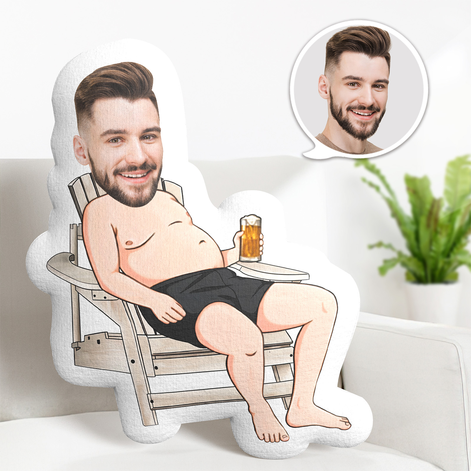 Custom Photo Face Pillow, Funny Husband With Beer Face Pillow, Face Picture Pillow Doll Face Body Pillow Personalized Doll - MyFaceTshirt