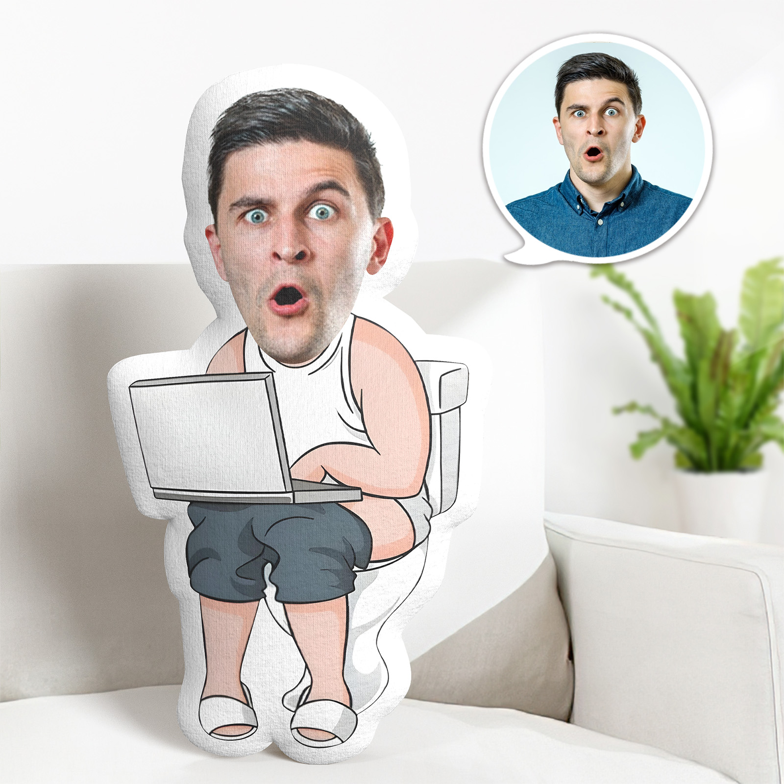 Custom Photo Face Pillow, Dad On The Toliet Face Pillow, Face Picture Pillow Doll Face Body Pillow Personalized Doll - MyFaceTshirt