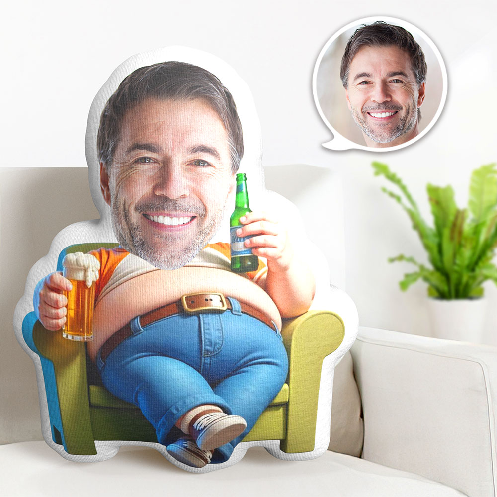 Custom Face Pillow Man With Big Belly And BeerFace MiniMe Pillow Gifts for Him