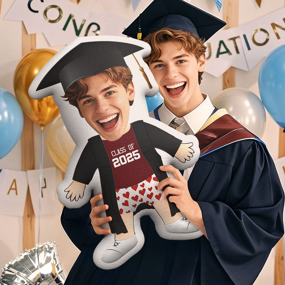 Custom Minime Throw Pillow Graduation Vacation Style Red Top Grad Pillow Personalized Photo Minime Pillow for Graduated Students