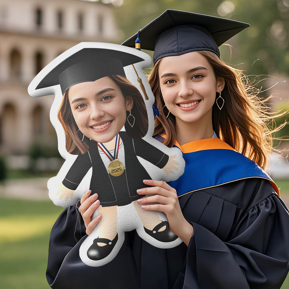 Custom Minime Throw Pillow Graduation Gold Metal Girl Pillow Personalized Photo Minime Pillow for Graduated Students - MyFaceTshirt