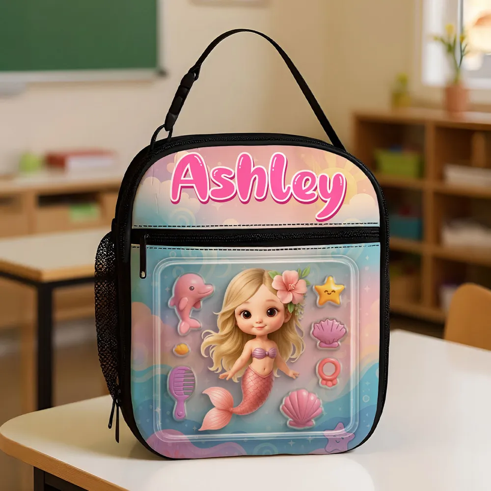 Personalized Insulated Kids Lunch Bag | Mermaid Doll 3D Action Design, Back to School Gift