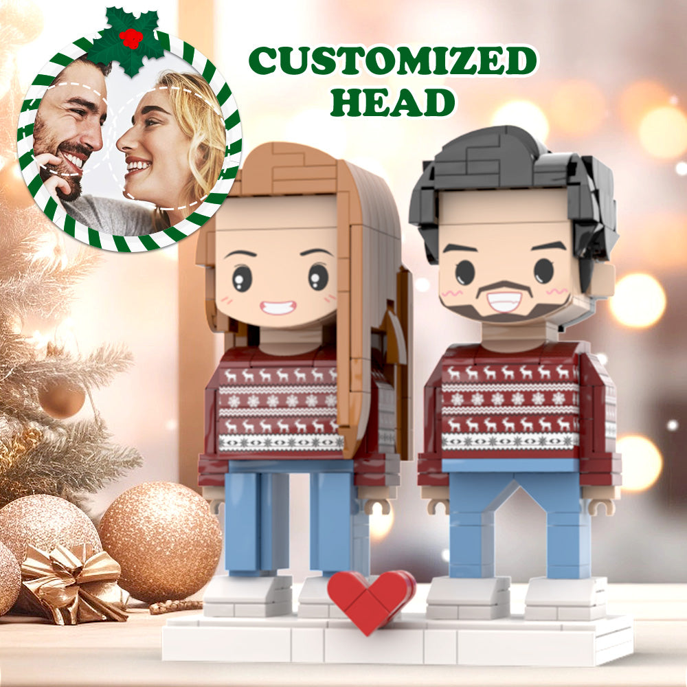 Ugly Christmas Matching Couple Reindeer Sweater Custom Face Brick Figures Customizable Head 2 People Custom Brick Figures
