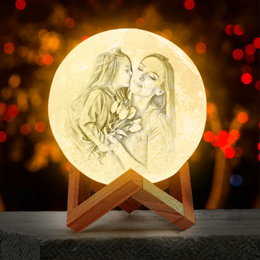 Custom 3D Photo Moon Lamp Printing Your Text - Touch Two Colors  Mother's Day Gift - MyFaceTshirt