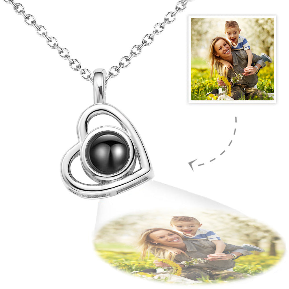 Custom Photo Necklace Projection Heart-shaped Hollow Couple Theme Gift For Mom - MyFaceTshirt