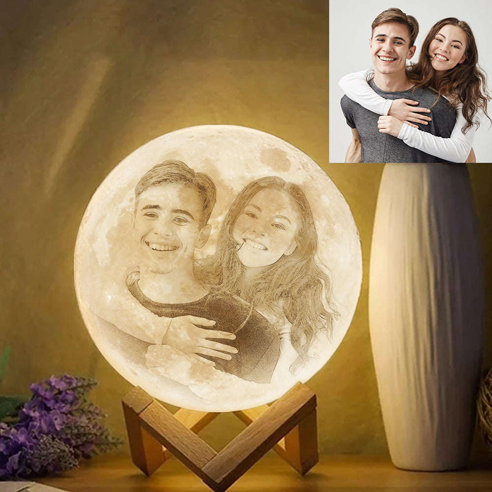 Anniversary Gifts Personalized Moon Photo Lamp Shades Custom Picture Light & Engraving Custom 3D Print Luna Light Painting Light - MyFaceTshirt