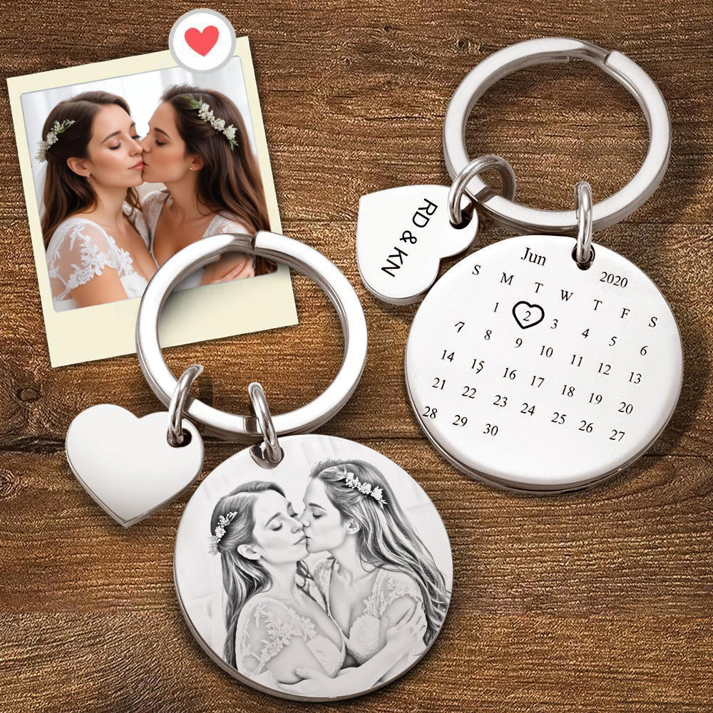 Personalized Calendar Key-chain Significant Date Marker LGBT Lesbian Wedding Gift - MyFaceTshirt