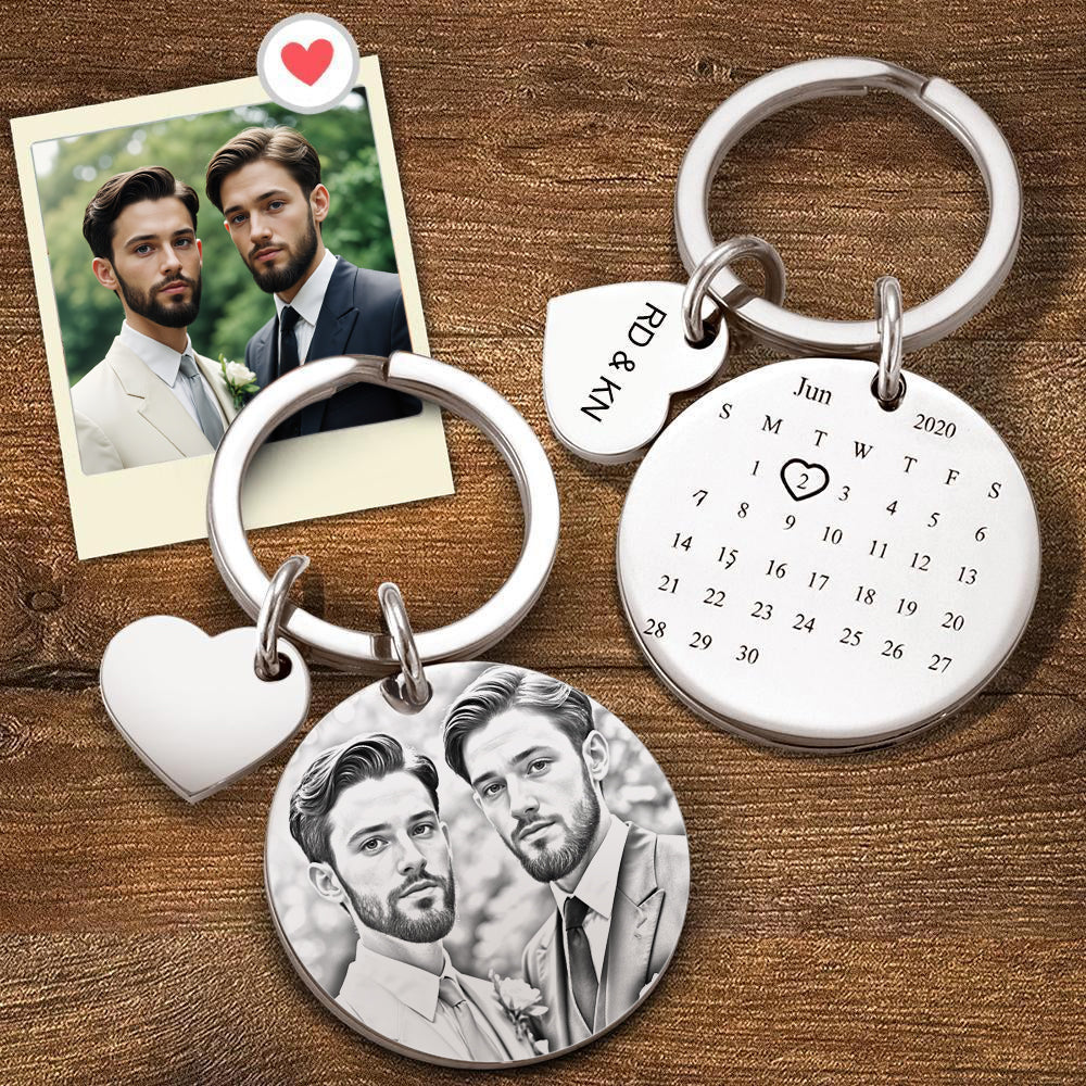 Personalized Calendar Key-chain Significant Date Marker LGBT Gay Wedding Gift - MyFaceTshirt