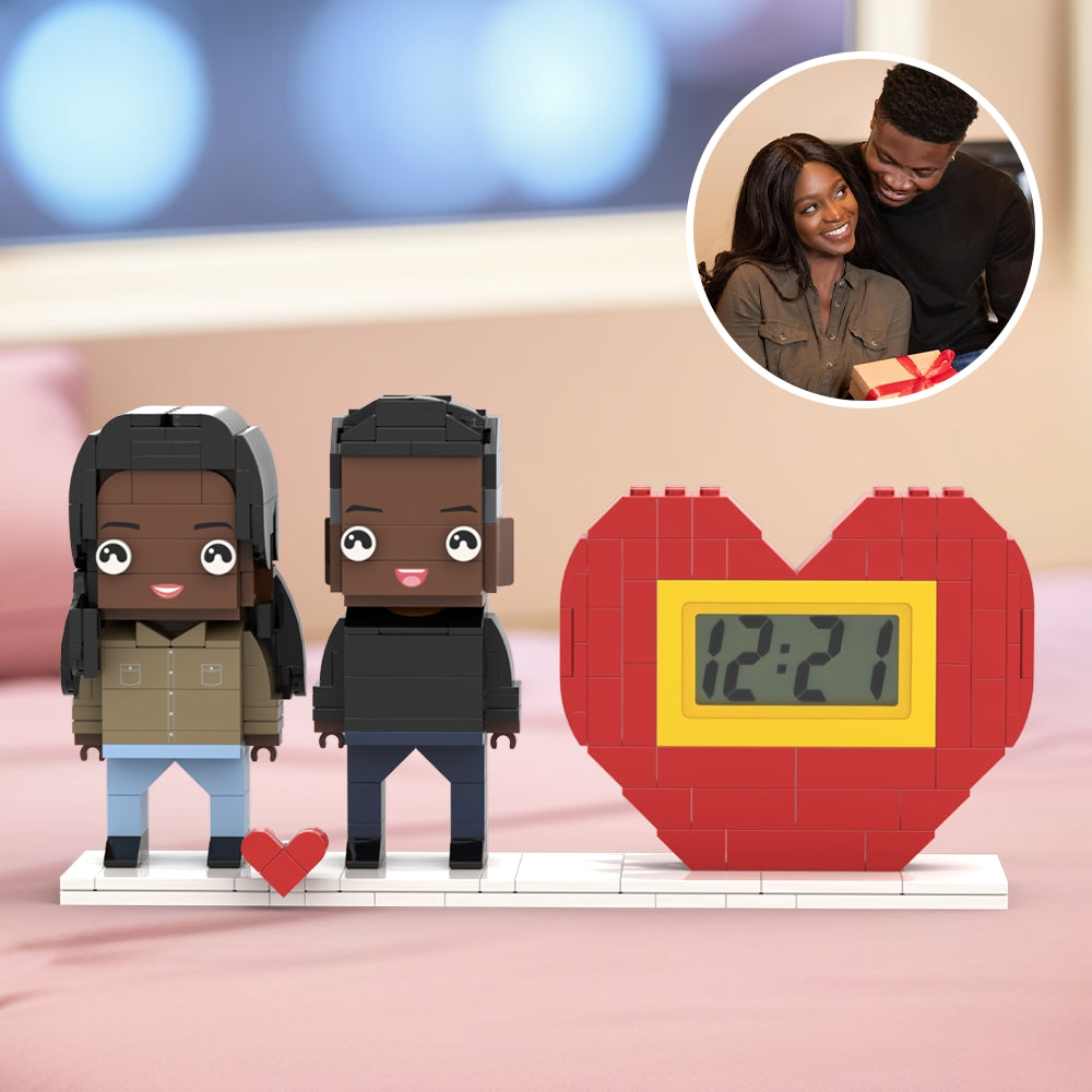 Practical Couple Gift Personalized Waking Up Alarm Brick Figure Gift For Couples On Valentine's Day Square Face Small Particle Block Gift For Parents On Valentine's Day