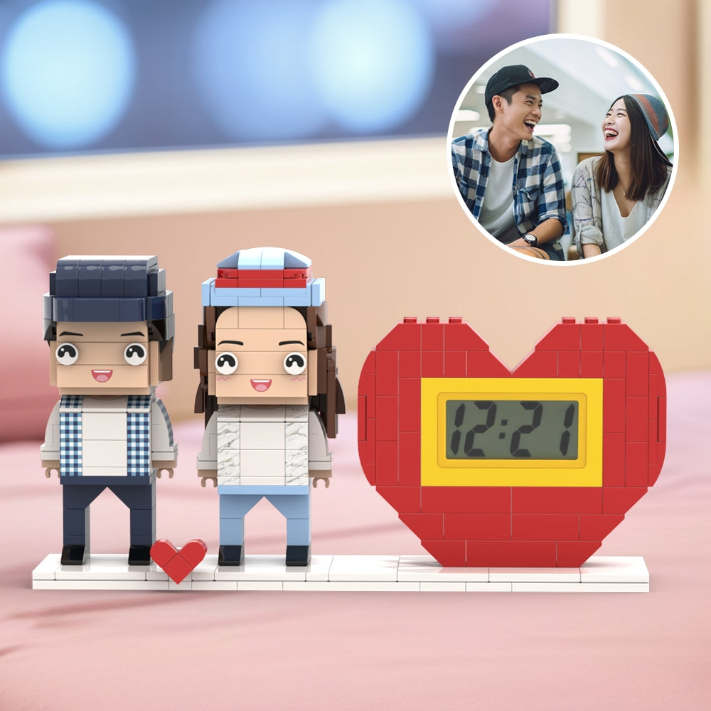 Practical Couple Gift Personalized Waking Up Alarm Brick Figure Gift For Couples On Valentine's Day Square Face Small Particle Block Gift For Parents On Valentine's Day