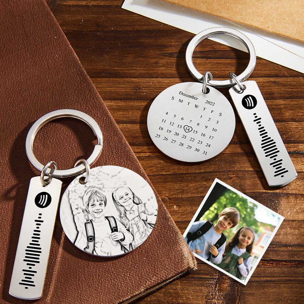 Custom Photo Calendar Spotify Keychain Personalized Stainless Steel Keychain Back To School Gift - MyFaceTshirt