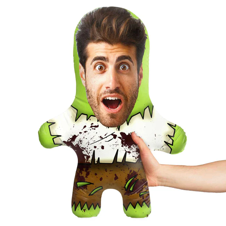 Green Zombie Halloween Minime Throw Pillow Custom Face Teddy Personalized Photo Minime Pillow Gift for Fun - MyFaceTshirt