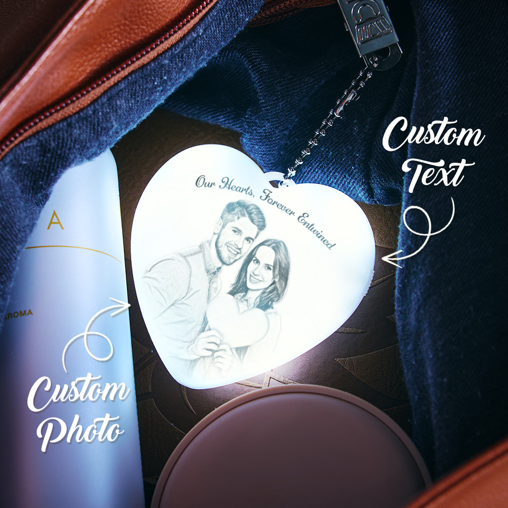 Personalized Photo Purse Light wth Meaingful Text Palm-sized 30-day Standby Battery 2.55*2.71in Heart-touching Valentine's Day Gift for Her
