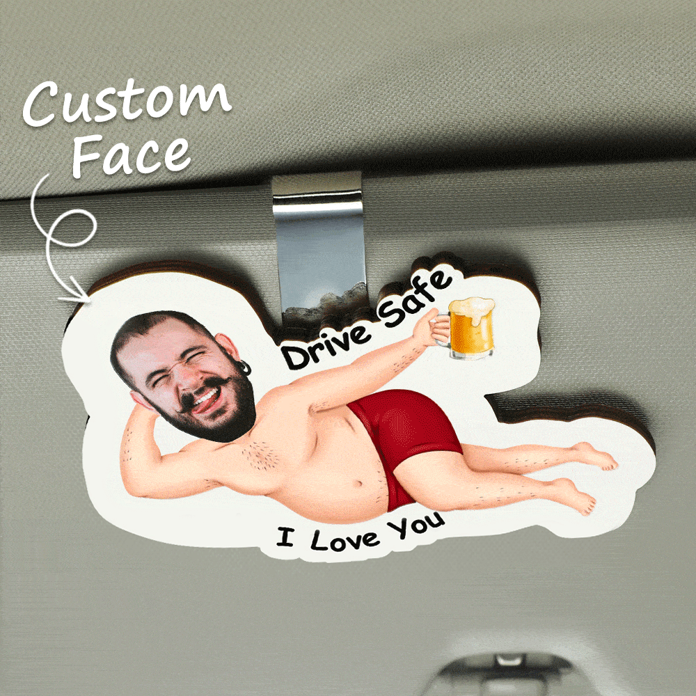 Personalized Photo Wooden Car Visor Clip Drive Safe I F*Cking Love You - Funny Valentines Day Gifts For Husband, Wife