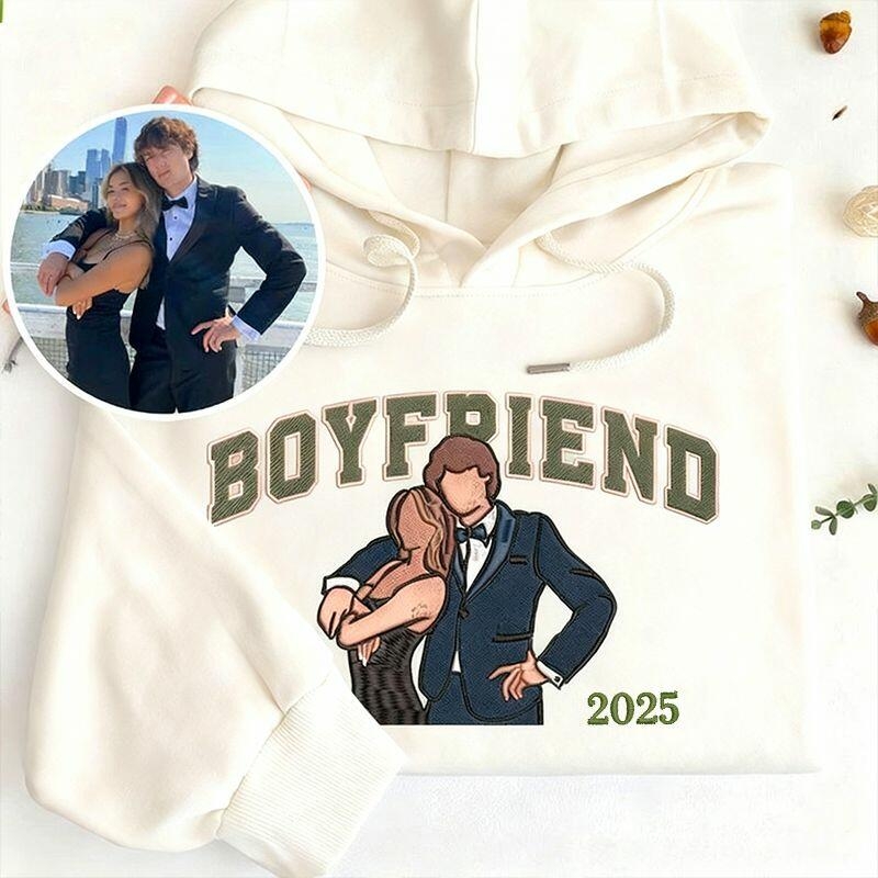 Custom Embroidered Couple Portrait Photo Hoodie