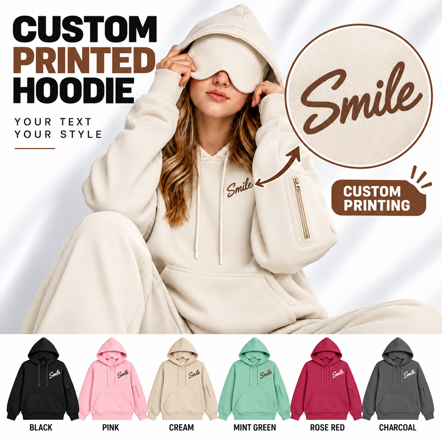 Personalized Printed Hoodie for Women – Custom Text Pullover Sweatshirt