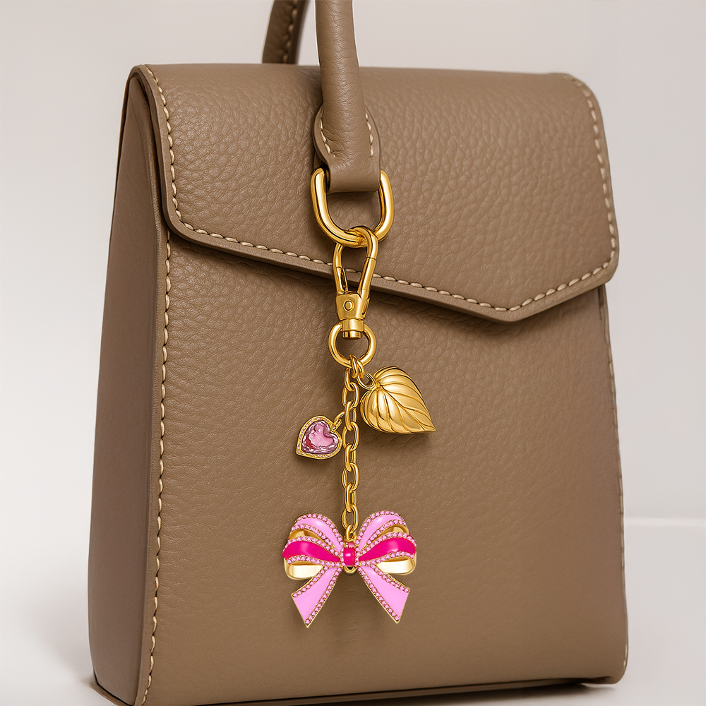 Bag Charm for Women with Pink Bow Colorful Heart Handbag Key Pendant Fashion Keychain Jewelry Gift - MyFaceTshirt