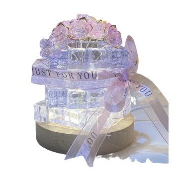 Handmade DIY Ice Cube Rose Night Light Flower LED Lamp for Living Room Unique Gift for Women Girlfriend Wife