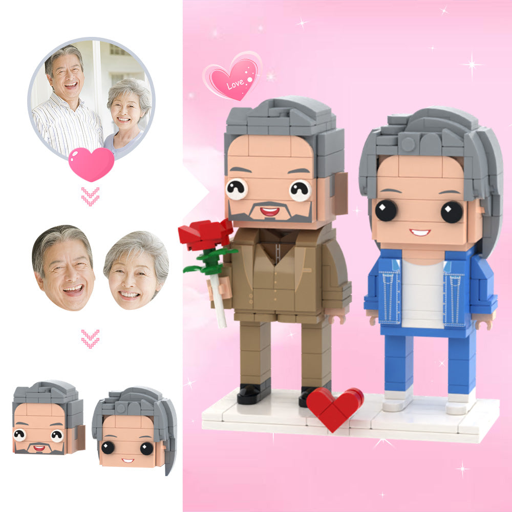 Custom Head Brick Figures Personalized 2 People Brick Figures Couple with Rose Brick Figures