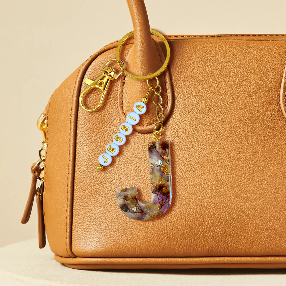 Personalized Name Bead Bag Charm Resin Letter Key Chain Initial Keyring Car Accessory Custom Purse Charm Diaper Bag Tag, Bridesmaid Gifts - MyFaceTshirt