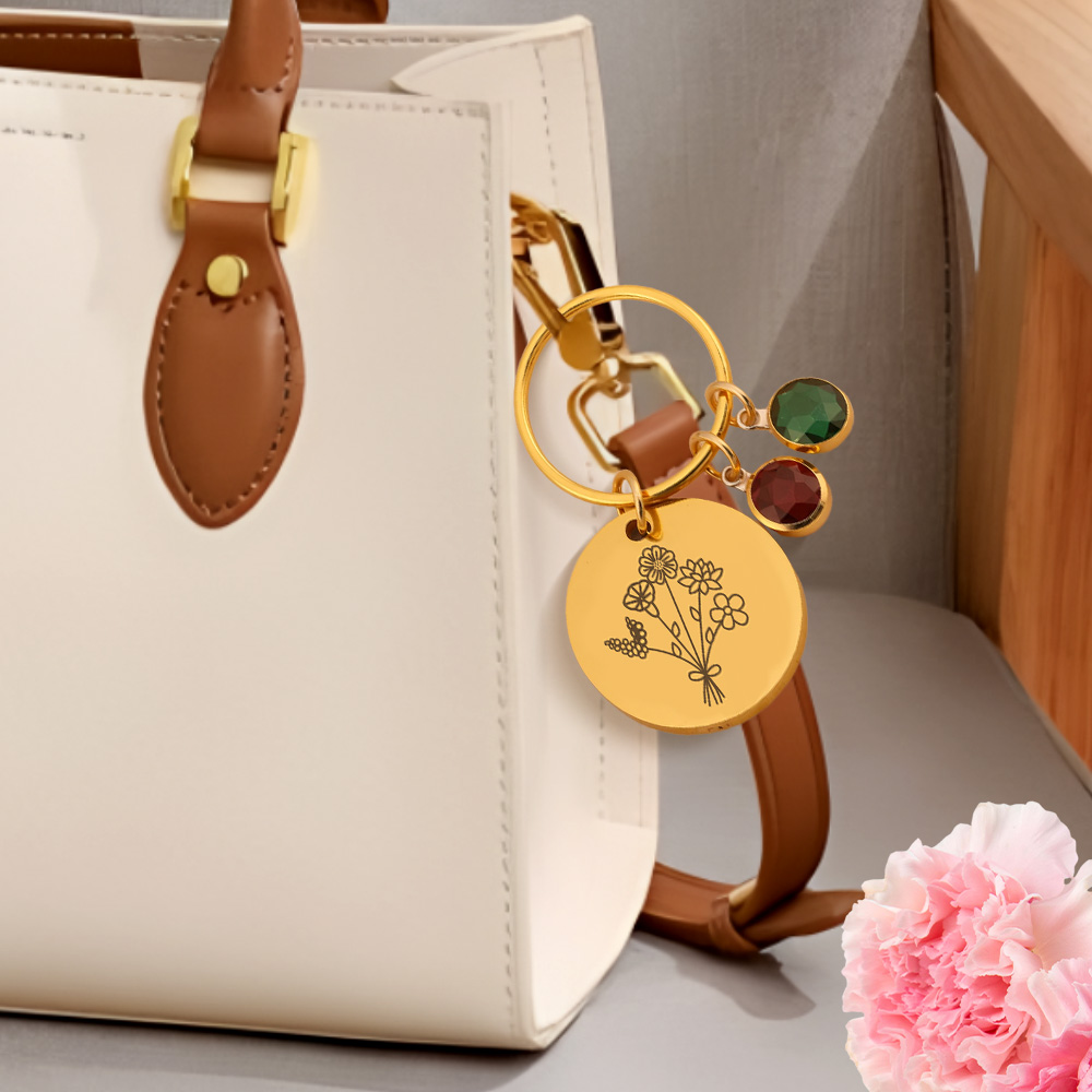 Personalized Birthstone Bag Charm Engraved flower keyring Custom Floral Charm  Bag Charm Gift for Her Multiple Birthstone Birthday Present - MyFaceTshirt