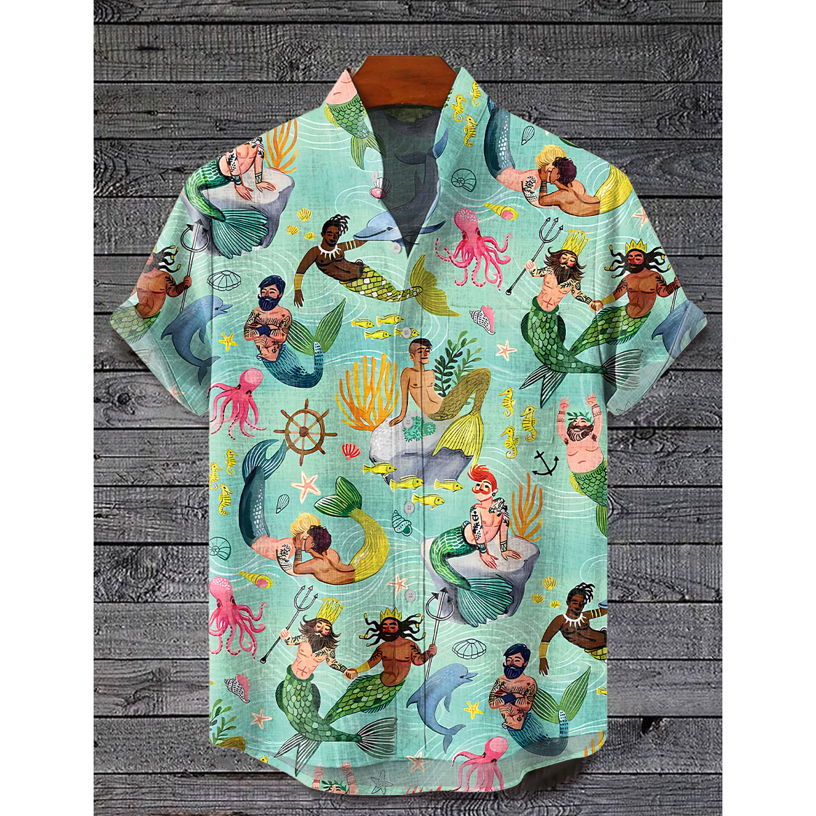 Men's Mermaid Green Shirt Pride Month From Size S to 5XL with Comfortable Butterfly Mesh Fabric Material For LGBTQ