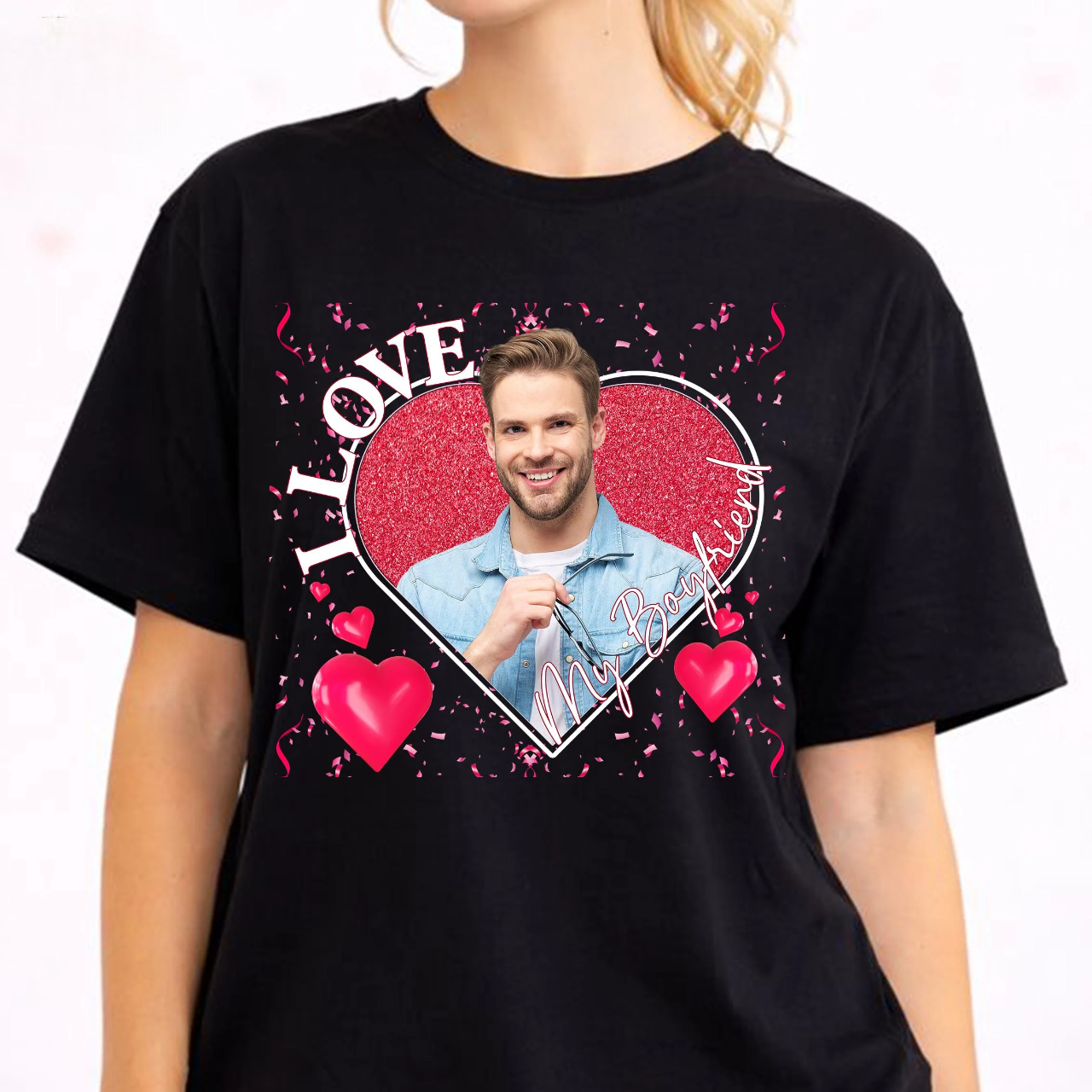 I love My Girlfriend Boyfriend Photo Heart Shirts Valentine Day Couple Photo Tshirt Valentine Matching Tees Custom Photo Wife Husband Shirt