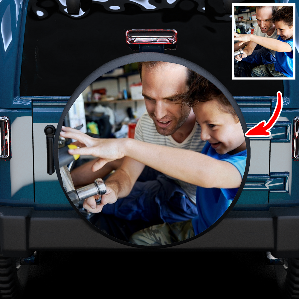 Custom Father and Son Photo On Spare Tire Cover - MyFaceTshirt