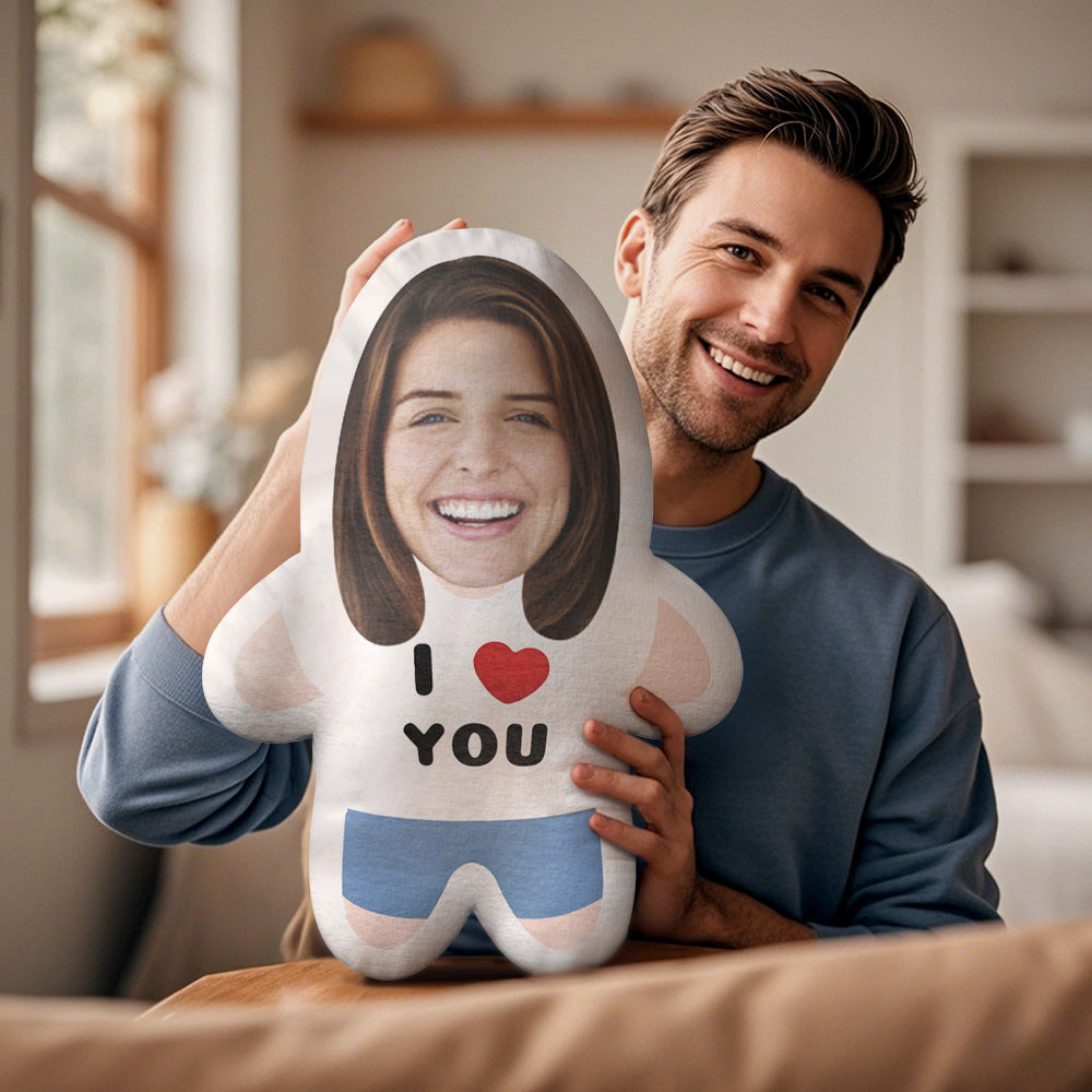 I LOVE YOU Minime Throw Pillow Custom Face Pillow Personalized Photo Pillow Gift for Him - MyFaceTshirt