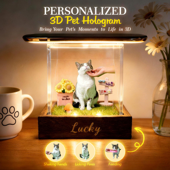 Lumina Boxes Custom Pet Digital Hologram House with Wooden Base - MyFaceTshirt