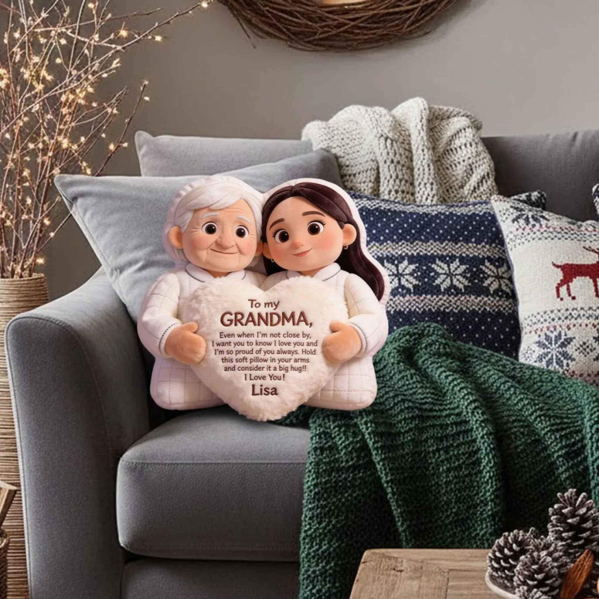 To My Grandma - Personalized Grandma Faux Fur Shaped Pillow