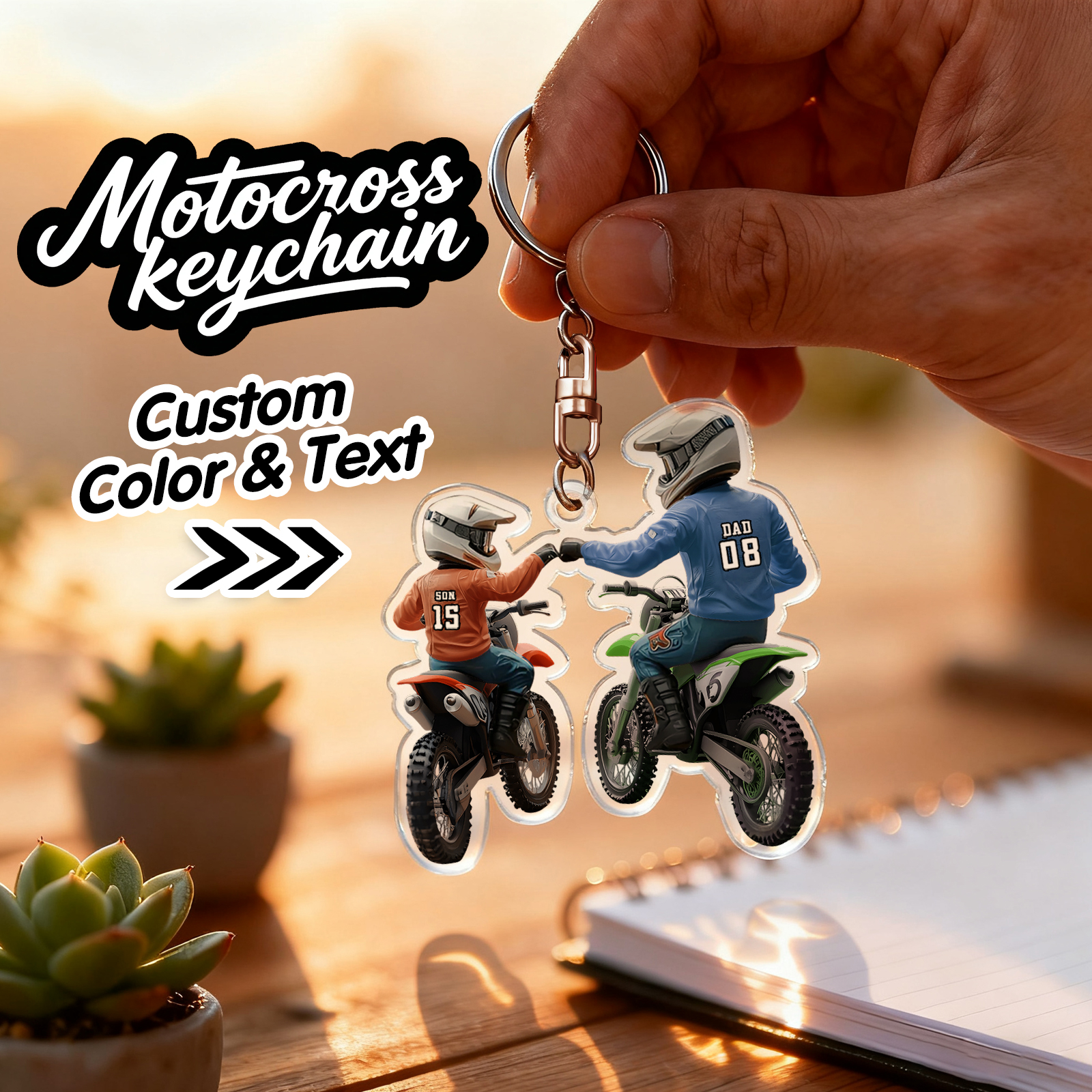 Dad And Kid - Personalized Dirt Bike Shaped Acrylic Keychain