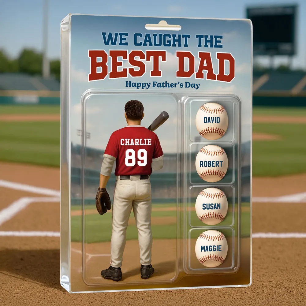 Custom Figure We Caught The Best Dad Baseball With Kids' Names Personalized Acrylic Block Plaque, Perfect Father's Day Gift For Him, For Dad, For Baseball Lover