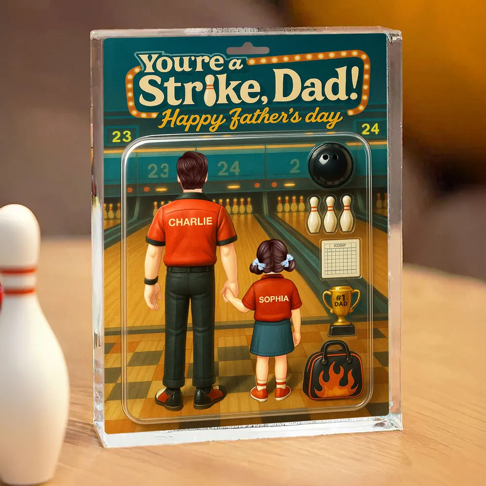 Strike! Custom Bowling Dad Acrylic Block Plaque – Personalized Father's Day Gift for Dad or Husband