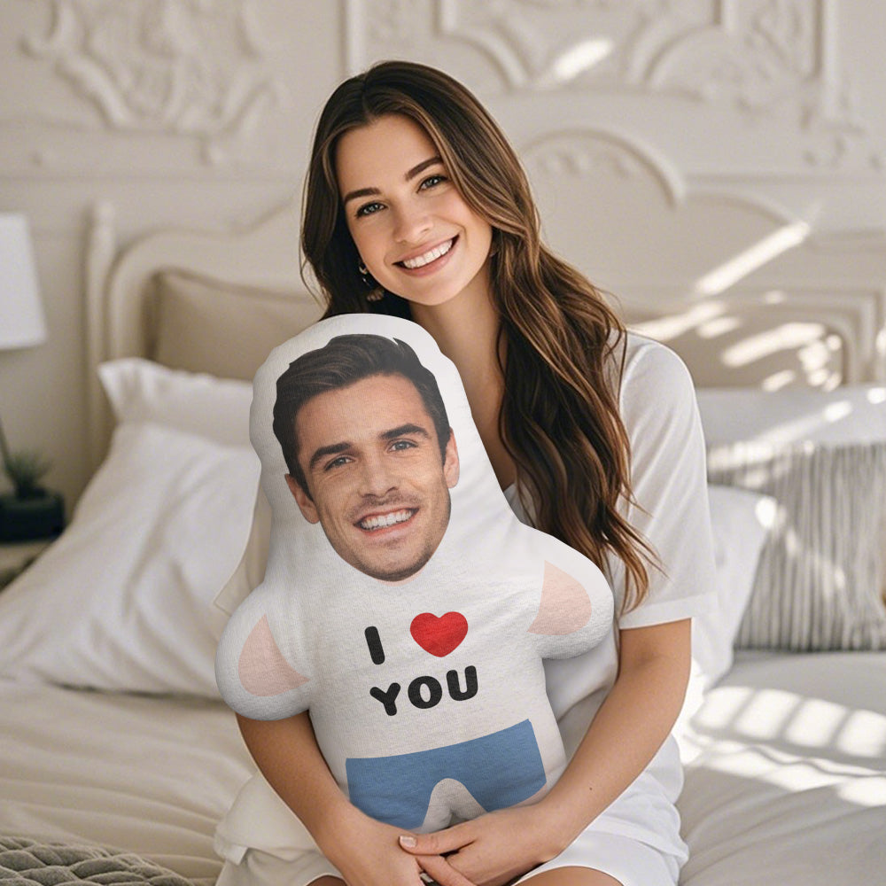 I LOVE YOU Minime Throw Pillow Custom Face Pillow Personalized Photo Pillow Gift for Her - MyFaceTshirt