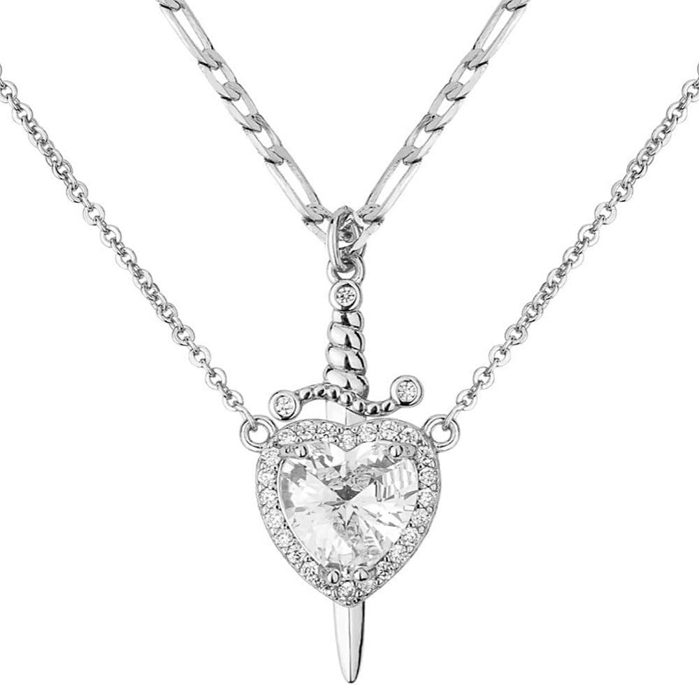 Heart Sword Necklace For Couples Stainless Steel Twist Water Wave Chain Cuban Chain Dainty Trendy Matching Sword And Heart Necklace Set Jewelry Gift - MyFaceTshirt