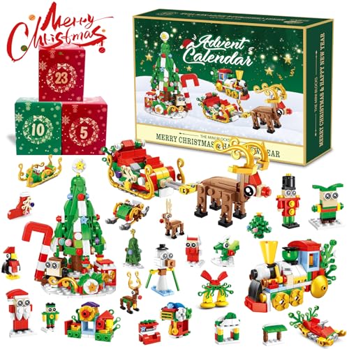 Christmas Advent Calendar 2025 Building Blocks for Adults- 24 Pack Assembly Blocks 24 Days Countdown Advent Calendar with Christmas Tree, Reindeer Sleigh & Train - MyFaceTshirt