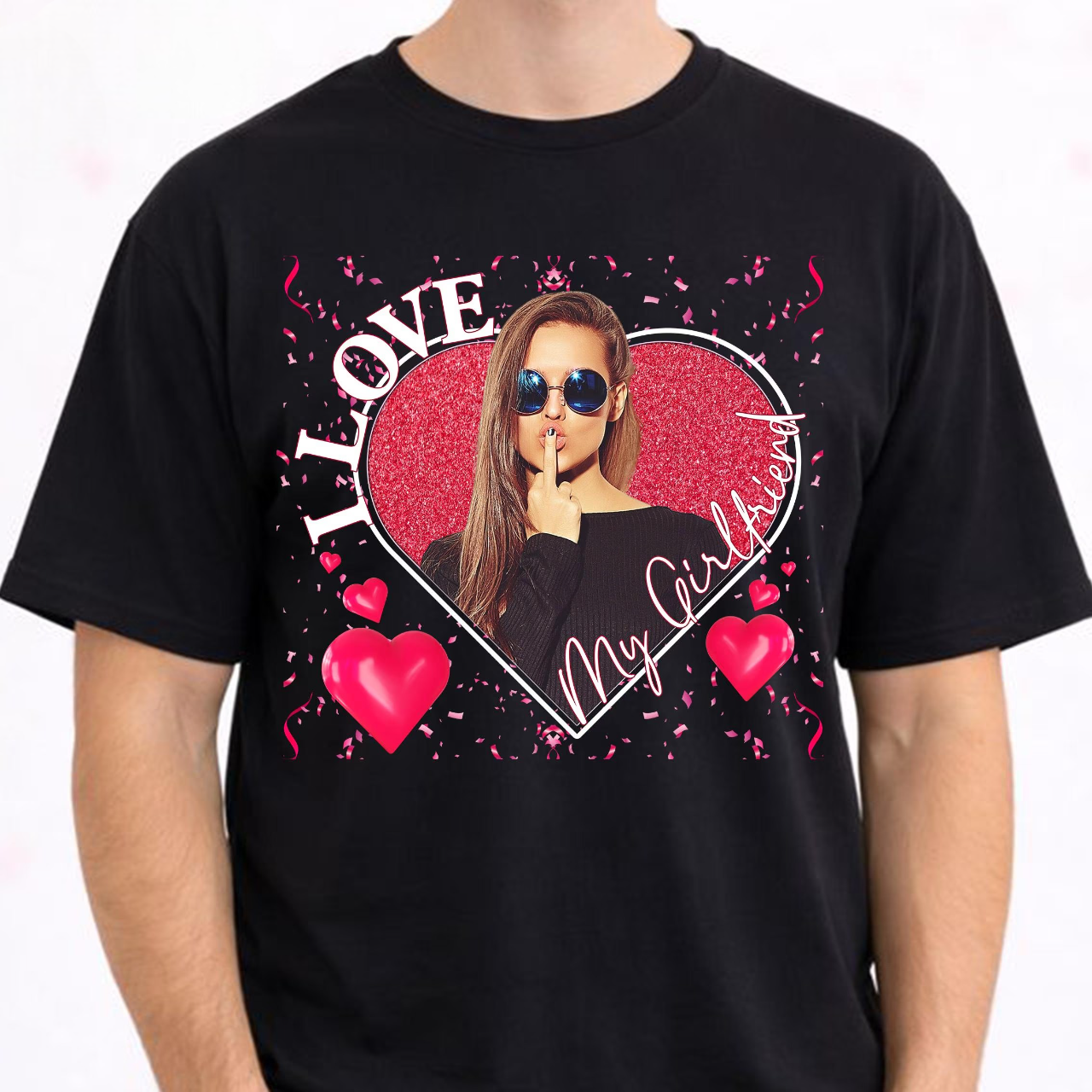 I love My Girlfriend Boyfriend Photo Heart Shirts Valentine Day Couple Photo Tshirt Valentine Matching Tees Custom Photo Wife Husband Shirt