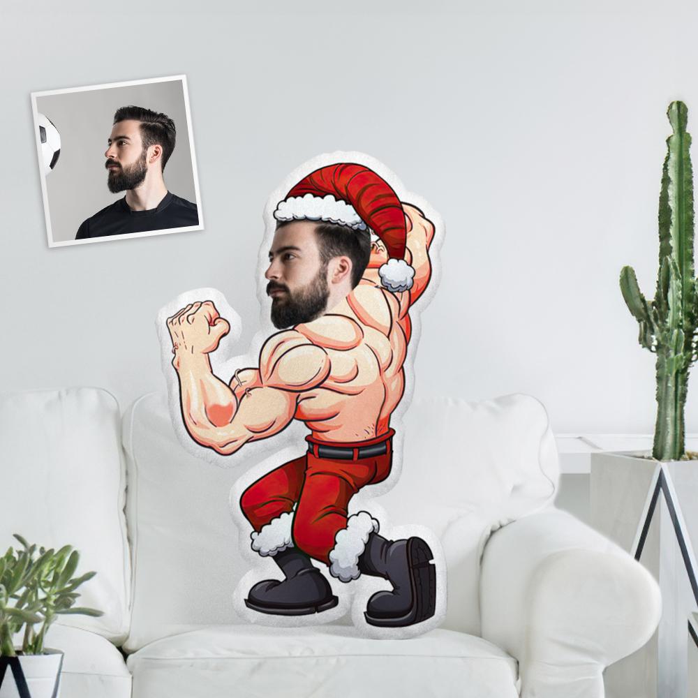 Custom Face Photo Santa Minime Doll Throw Pillow Show Off Santa's Muscles A Truly Unique Gift For Chirstmas Party - MyFaceTshirt