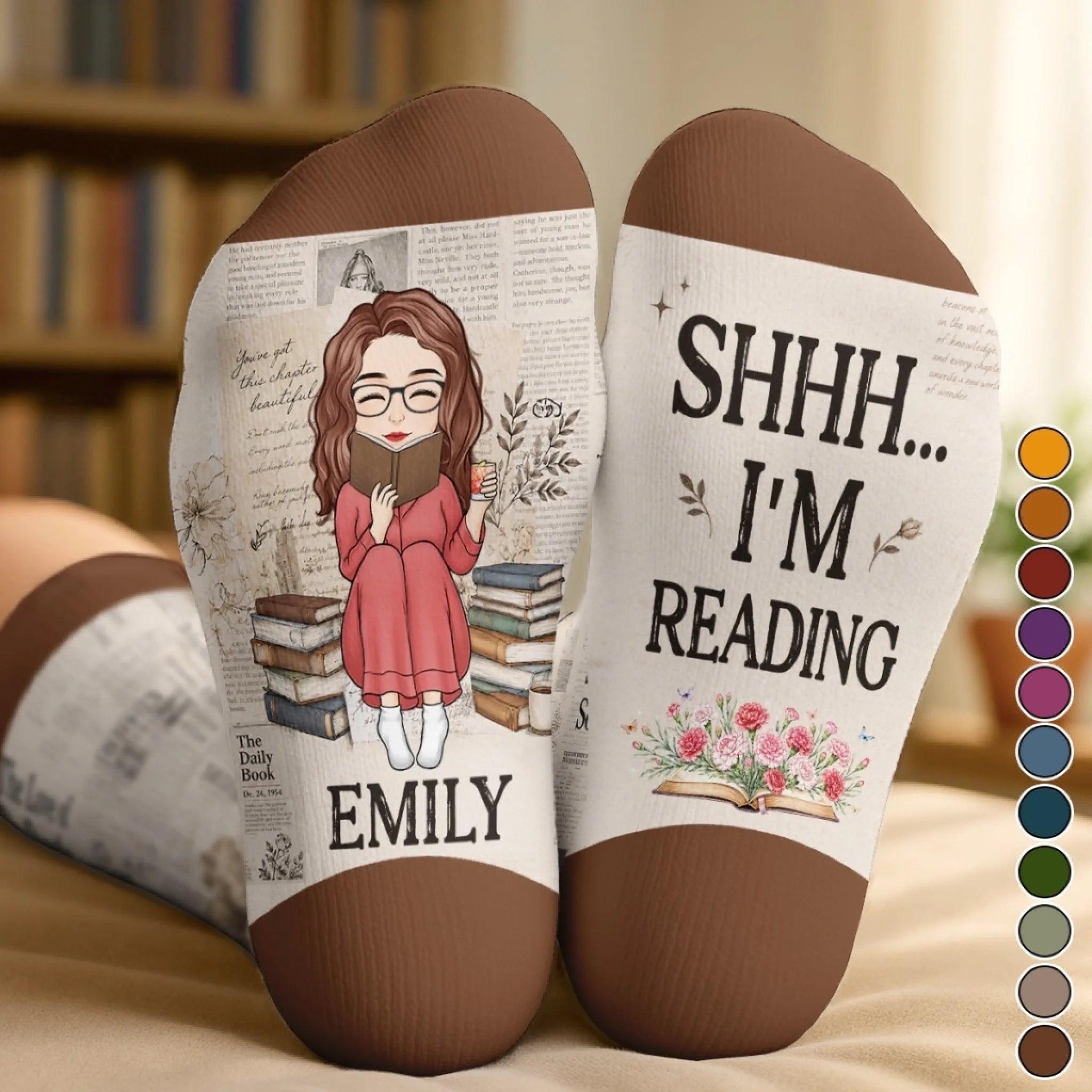 Custom Crew Socks - Personalized Bookish Gifts For Book Lovers, Bookworms, Readers - Do Not Disturb I Am Reading - MyFaceTshirt