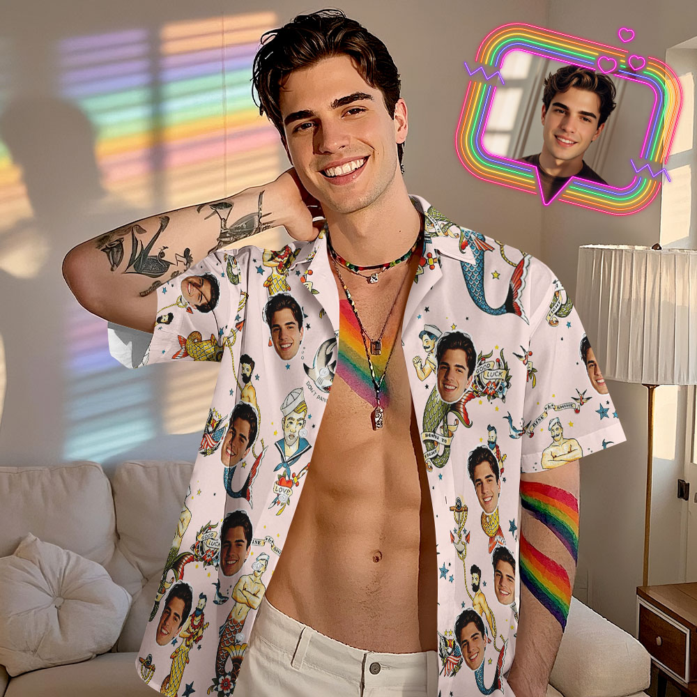 Custom Men's Mermaid Hawaiian Shirt Pride Month From Size S to 5XL with Comfortable Butterfly Mesh Fabric Material For LGBTQ