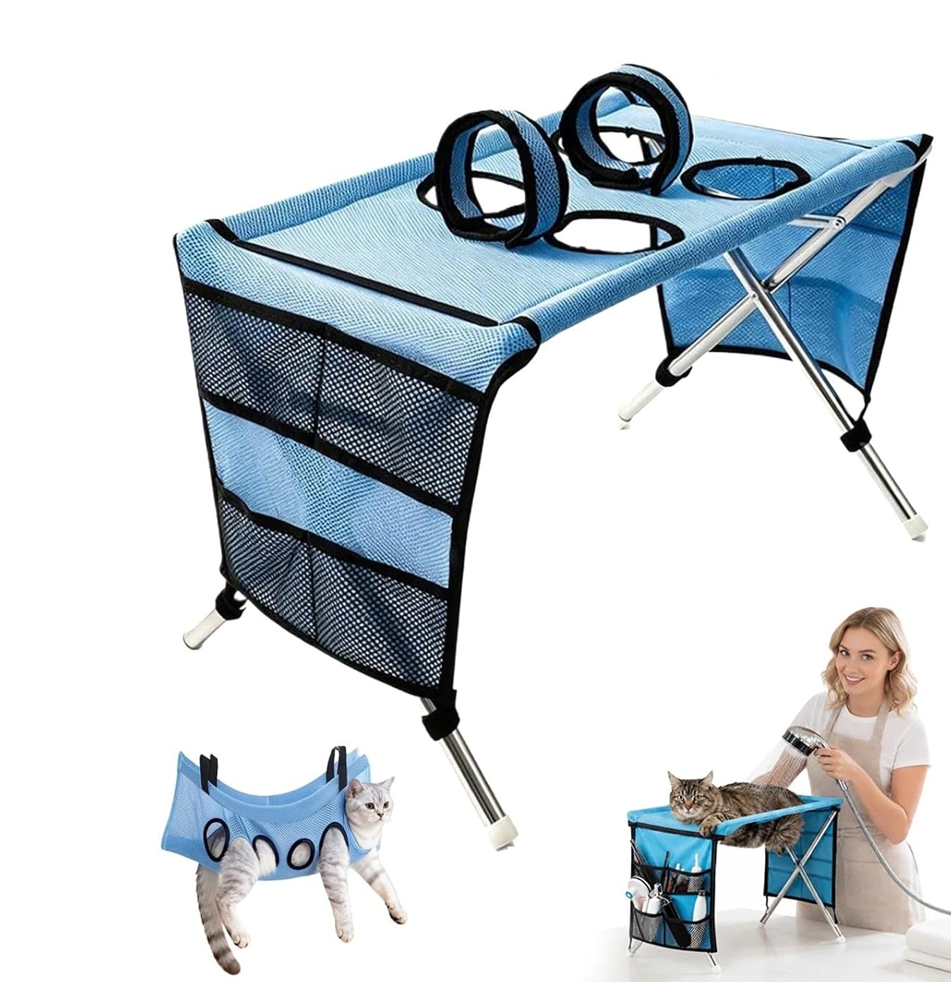 Dog Grooming Table 2-in-1 Foldable Pet Grooming Bed Pet Bathing Station