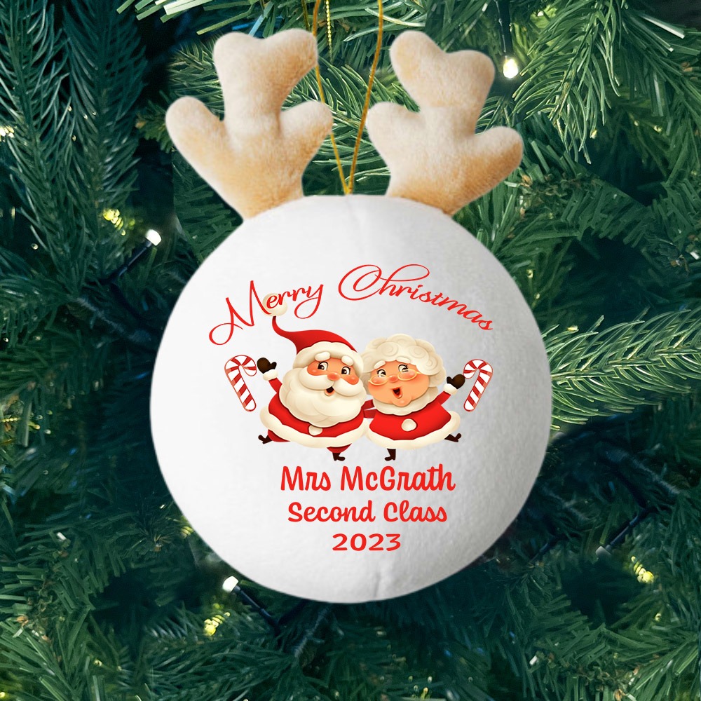 Santa & Mrs Claus Teacher - Personalised Fabric Christmas Decoration - MyFaceTshirt