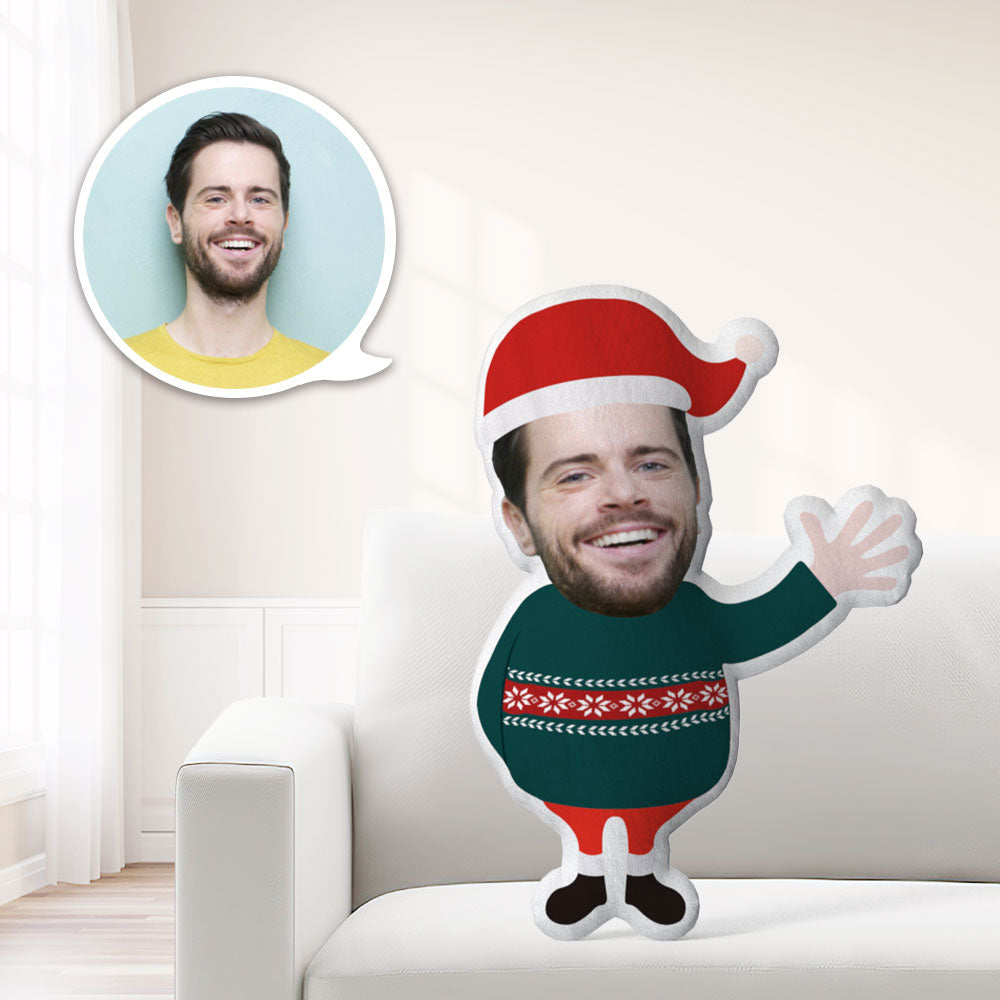 Christmas Gift My Face Pillow Custom Pillow  Minime Throw Pillow Personalized the Man Say Hello Posture  in A Green Sweater Throw Pillow - MyFaceTshirt