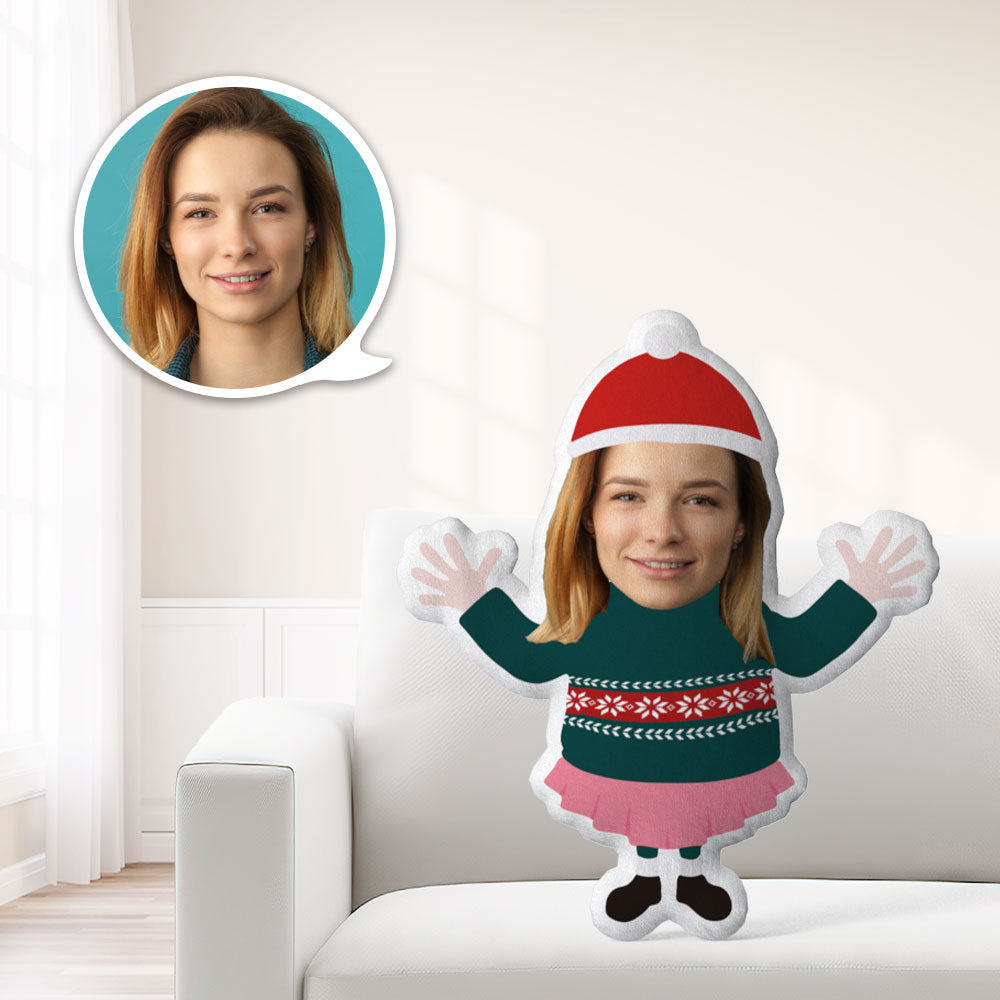 Christmas Gift My Face Pillow Custom Pillow  Minime Throw Pillow Personalized Lady in Green Sweater Throw Pillow - MyFaceTshirt