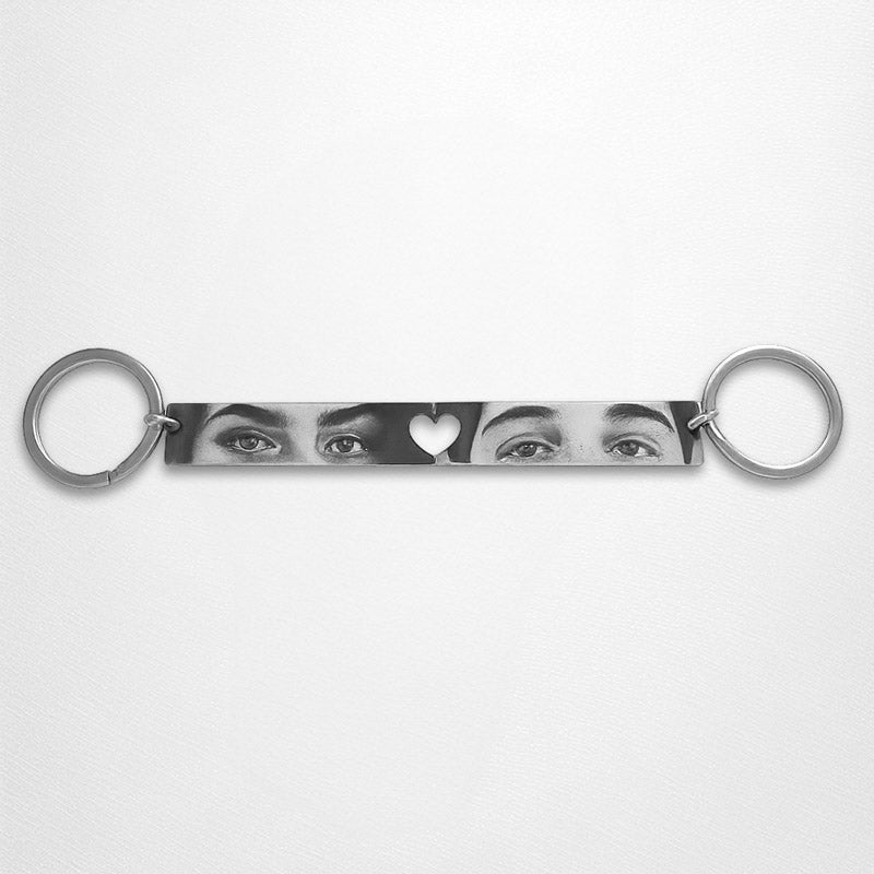 Couple Eye Keychain Heart-Shaped Design Photo Engraving Keychain Anniversary Gifts
