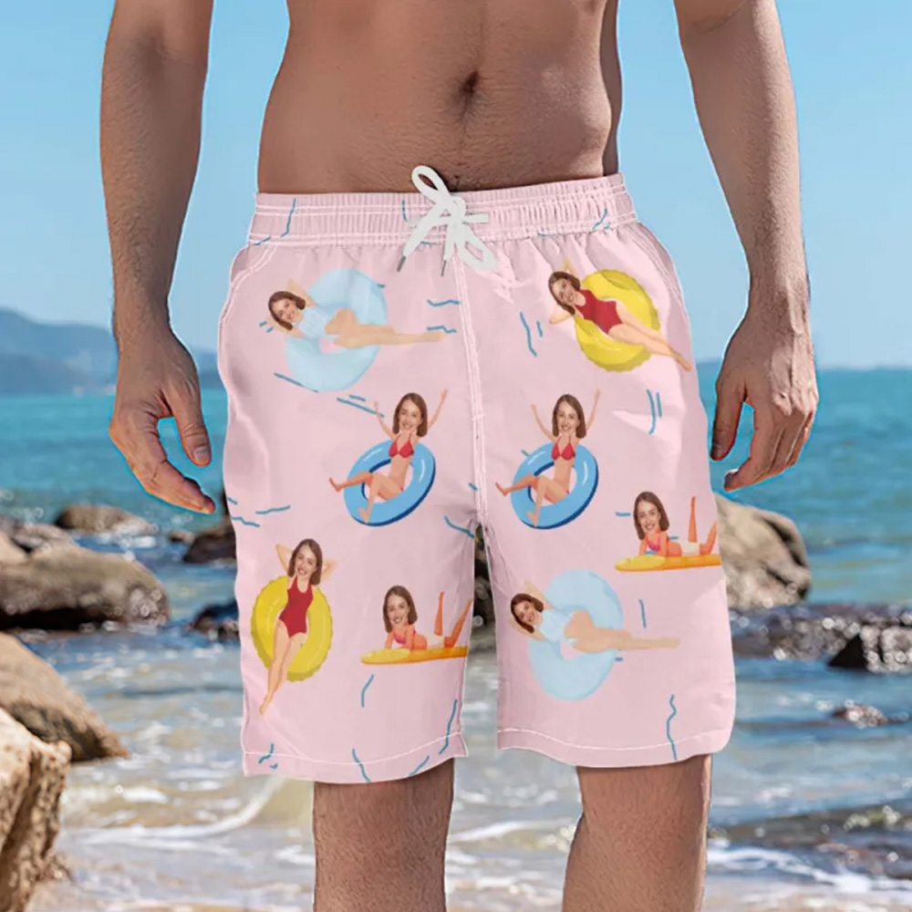 Personalized Beach Shorts for Men Summer Time Custom Face Swim Trunks