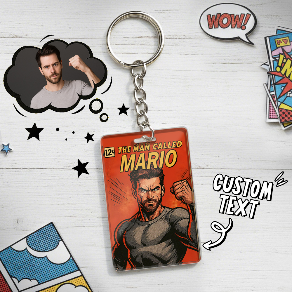 Custom Vintage Retro Comic Book Keychain DIY Hero Style Keychain | Personalized Vintage Retro Comic Key Chain Gift for Friends or Couples